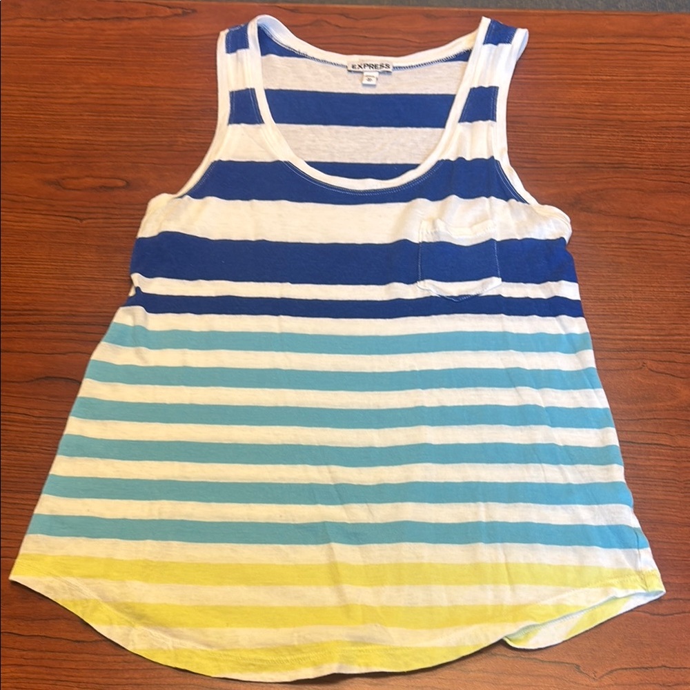 NWOT Express Women's Blue/Yellow/White Striped Tank Top